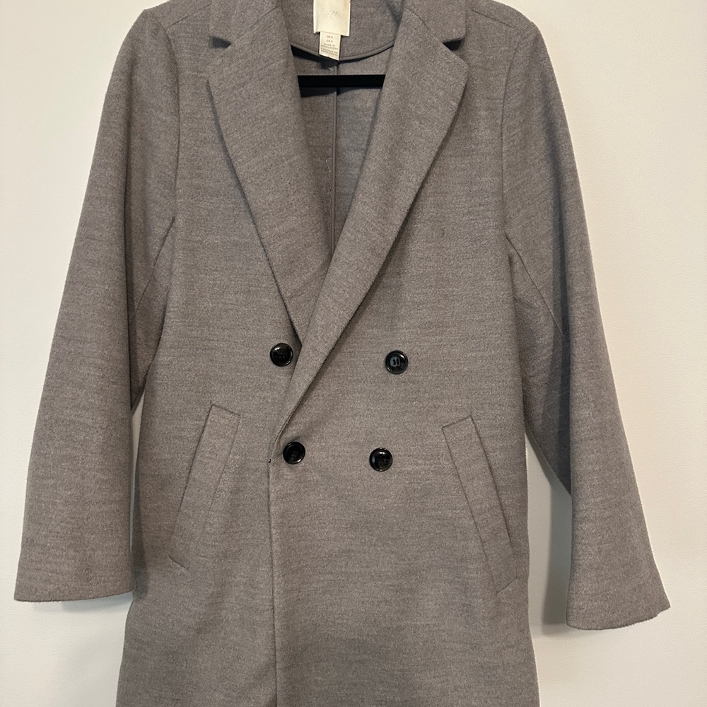 H&M Gray Double-Breasted Pea Coat with Notched Lapels